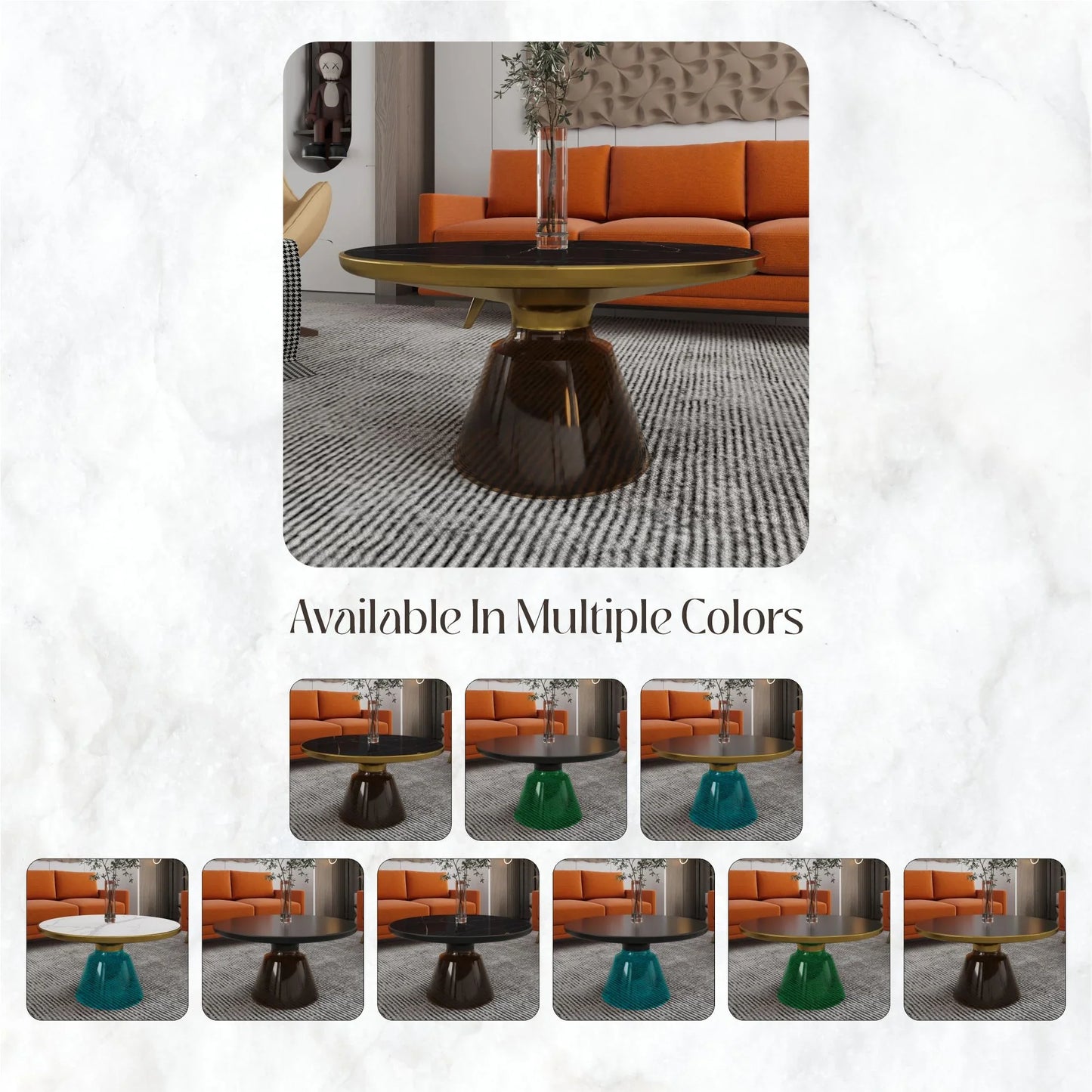 Tully Collection Coffee Table – Black/Gold Rim, Black Glass/Sintered Stone Top - Elax Furniture