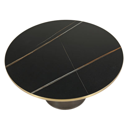 Tully Collection Coffee Table – Black/Gold Rim, Black Glass/Sintered Stone Top - Elax Furniture