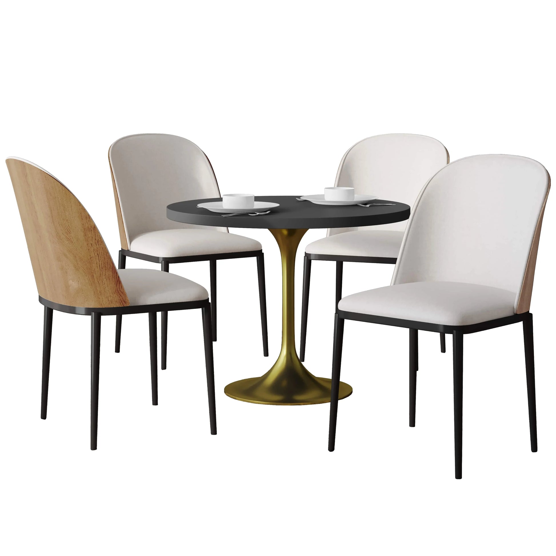 Verve 5-Piece Dining Set with 36" Round MDF Top Table and 4 Leather/Suede Fabric/Velvet Dining Side Chairs - Elax Furniture