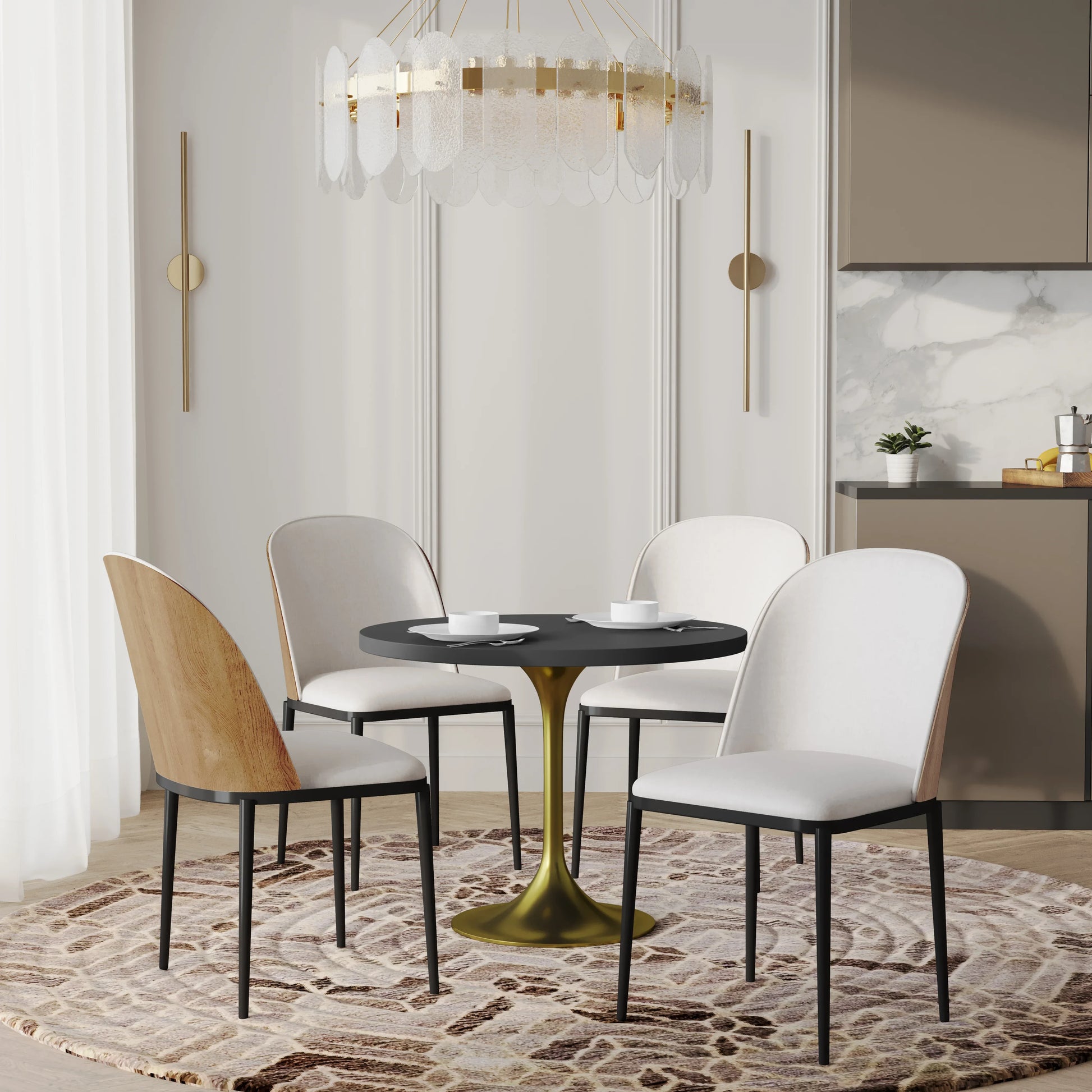Verve 5-Piece Dining Set with 36" Round MDF Top Table and 4 Leather/Suede Fabric/Velvet Dining Side Chairs - Elax Furniture
