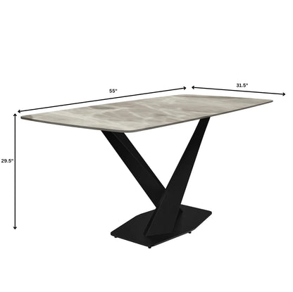 Voren 7-Piece Dining Set with 55" Rectangular Dining Table in Deep Grey Sintered Stone Top and 6 Leather/Velvet/Suede Fabric Dining Chairs - Elax Furniture