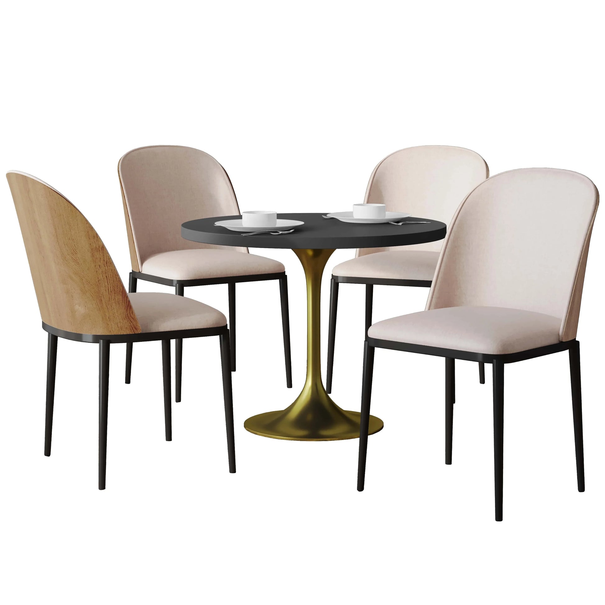 Verve 5-Piece Dining Set with 36" Round MDF Top Table and 4 Leather/Suede Fabric/Velvet Dining Side Chairs - Elax Furniture