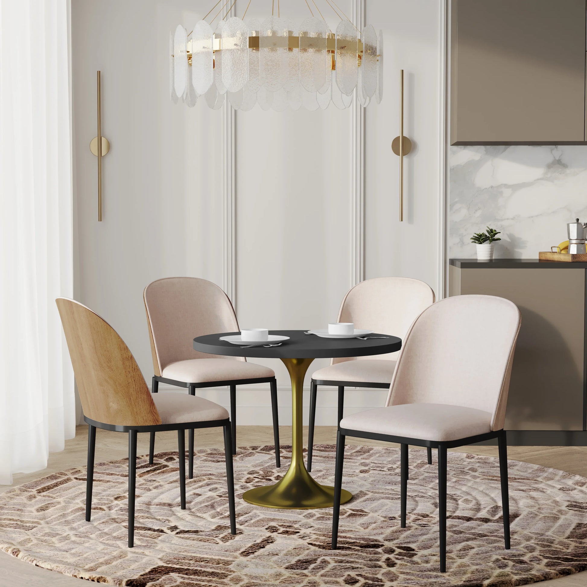 Verve 5-Piece Dining Set with 36" Round MDF Top Table and 4 Leather/Suede Fabric/Velvet Dining Side Chairs - Elax Furniture