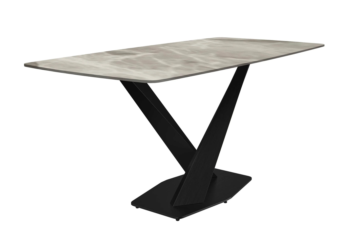 Voren 7-Piece Dining Set with 55" Rectangular Dining Table in Deep Grey Sintered Stone Top and 6 Leather/Velvet/Suede Fabric Dining Chairs - Elax Furniture