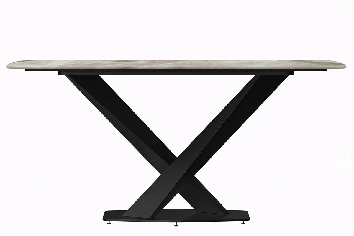 Voren 7-Piece Dining Set with 55" Rectangular Dining Table in Deep Grey Sintered Stone Top and 6 Leather/Velvet/Suede Fabric Dining Chairs - Elax Furniture