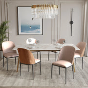 Zayle 7-Piece Dining Set with 55" Rectangular Dining Table in White Grey Sintered Stone Top and 6 Leather Dining Chairs - Elax Furniture