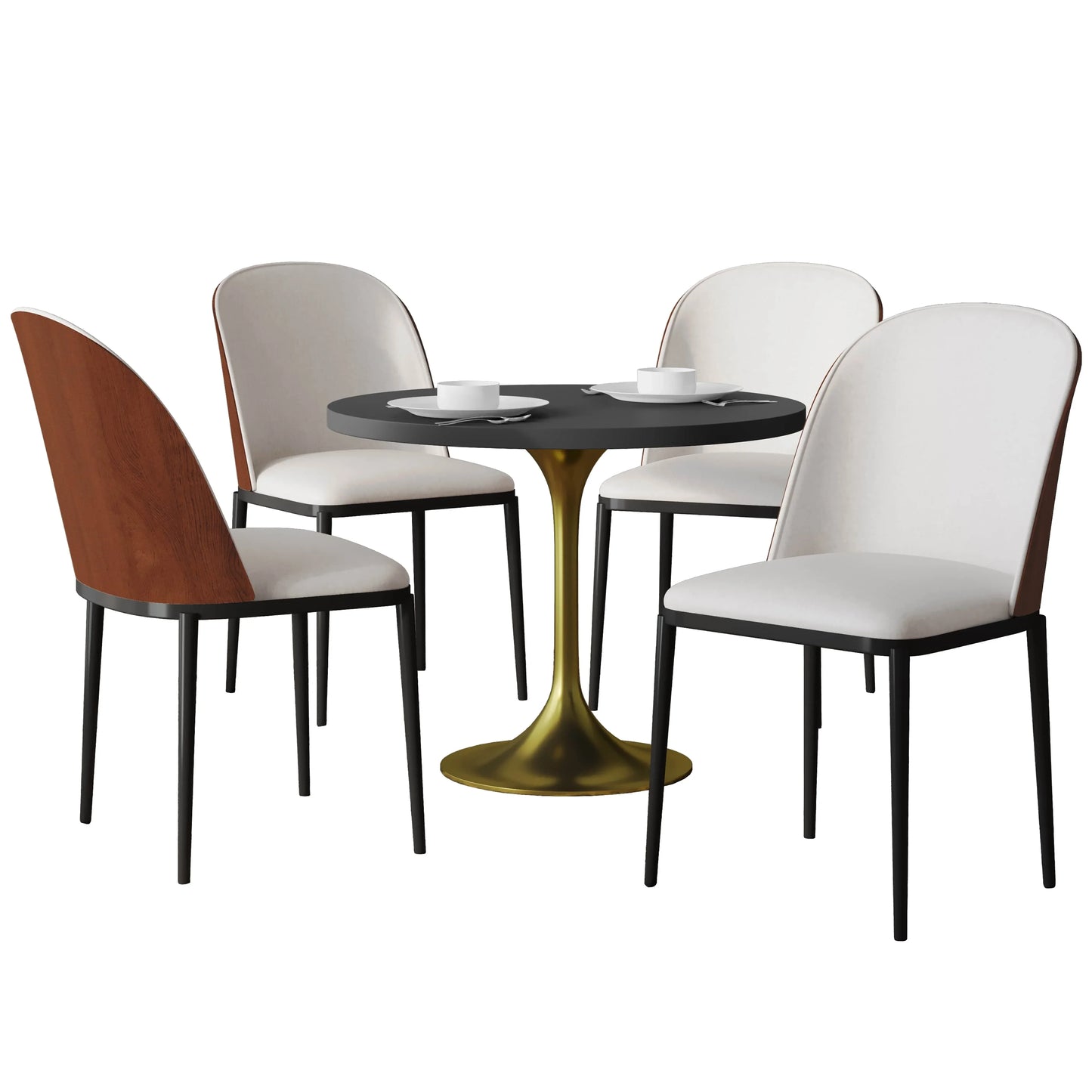 Verve 5-Piece Dining Set with 36" Round MDF Top Table and 4 Leather/Suede Fabric/Velvet Dining Side Chairs - Elax Furniture