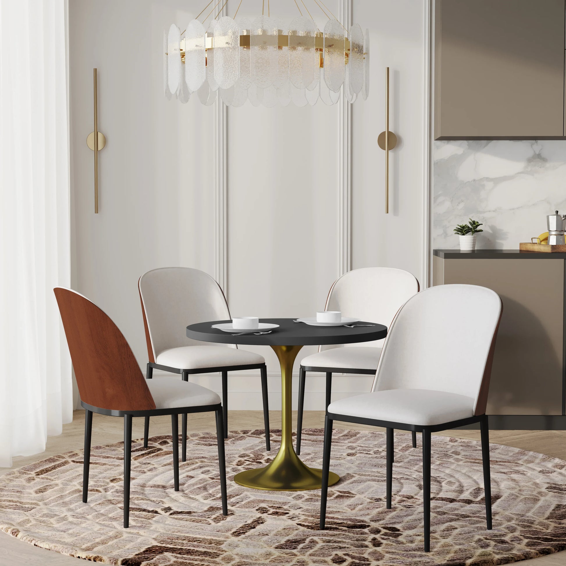 Verve 5-Piece Dining Set with 36" Round MDF Top Table and 4 Leather/Suede Fabric/Velvet Dining Side Chairs - Elax Furniture