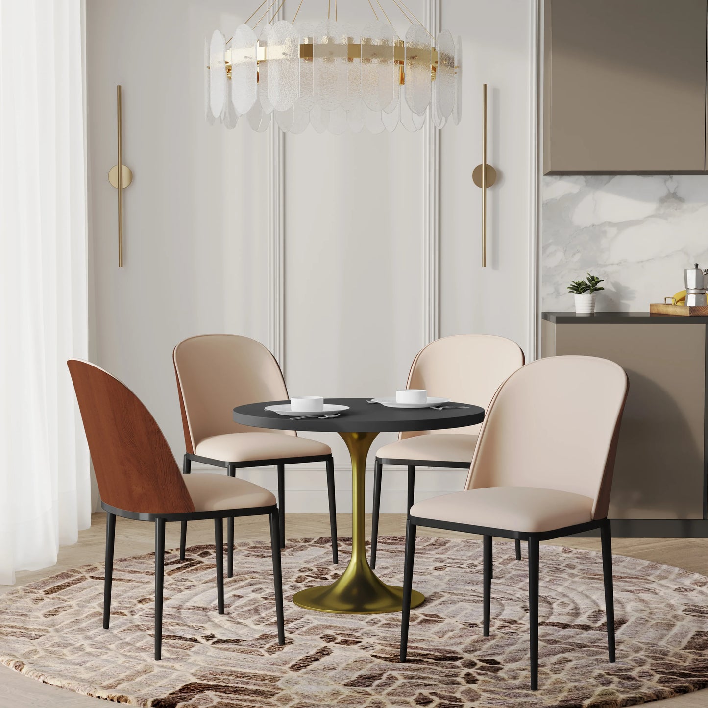 Verve 5-Piece Dining Set with 36" Round MDF Top Table and 4 Leather/Suede Fabric/Velvet Dining Side Chairs - Elax Furniture
