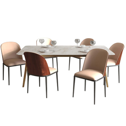 Zayle 7-Piece Dining Set with 55" Rectangular Dining Table in White Grey Sintered Stone Top and 6 Leather Dining Chairs - Elax Furniture