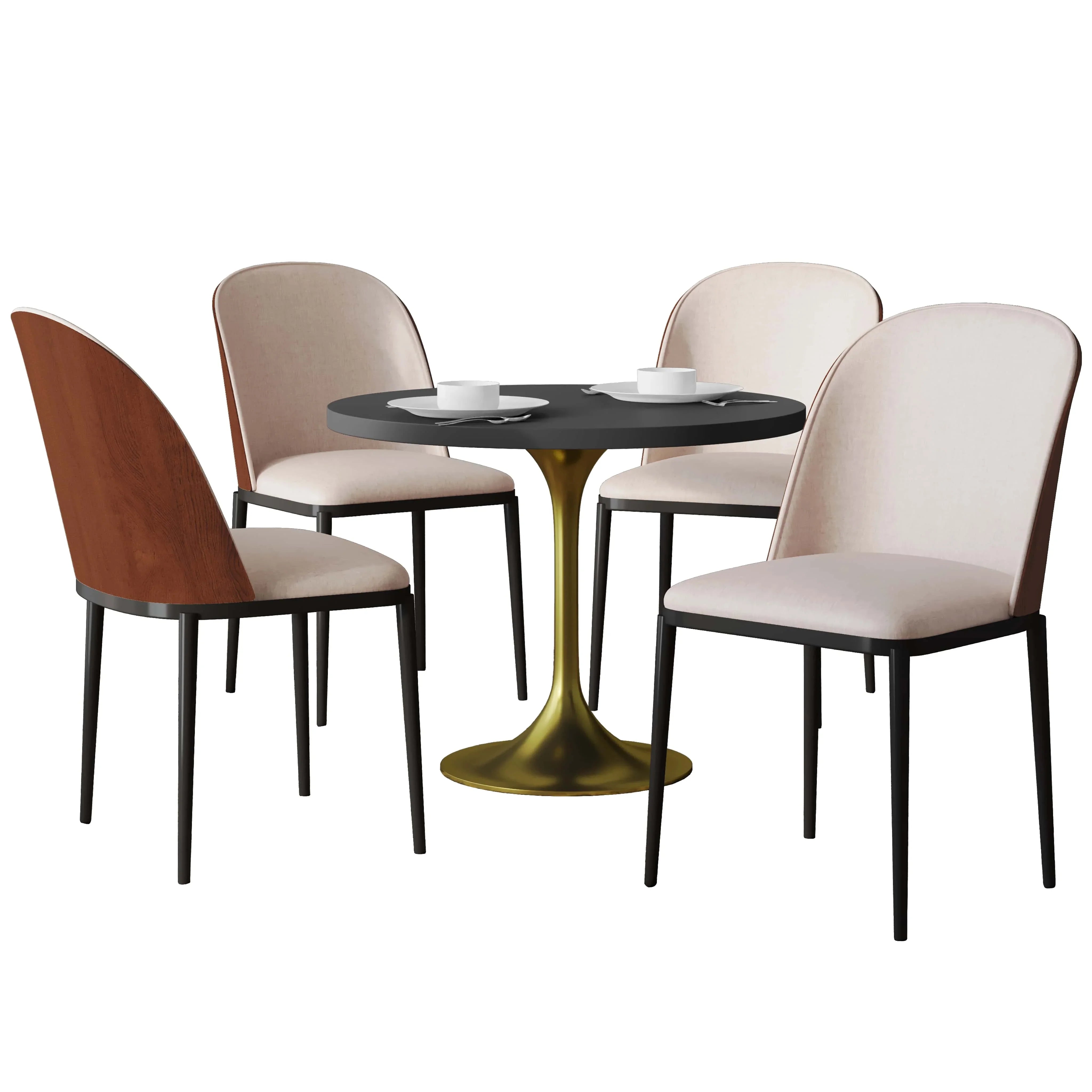 Verve 5-Piece Dining Set with 36" Round MDF Top Table and 4 Leather/Suede Fabric/Velvet Dining Side Chairs - Elax Furniture