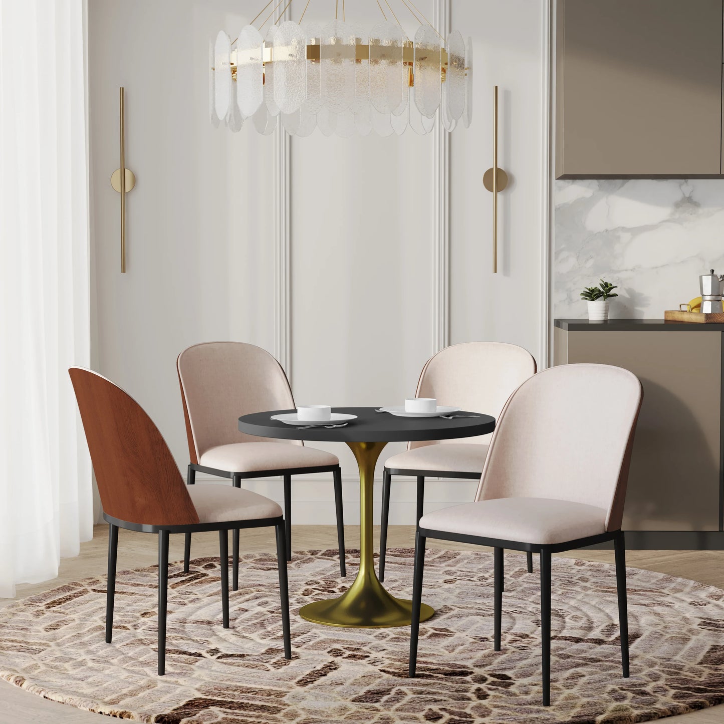 Verve 5-Piece Dining Set with 36" Round MDF Top Table and 4 Leather/Suede Fabric/Velvet Dining Side Chairs - Elax Furniture
