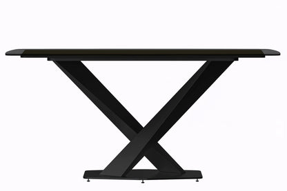 Voren 7-Piece Dining Set with 55" Rectangular Dining Table in Black Glass Top and 6 Leather/Velvet/Suede Fabric Dining Chairs - Elax Furniture