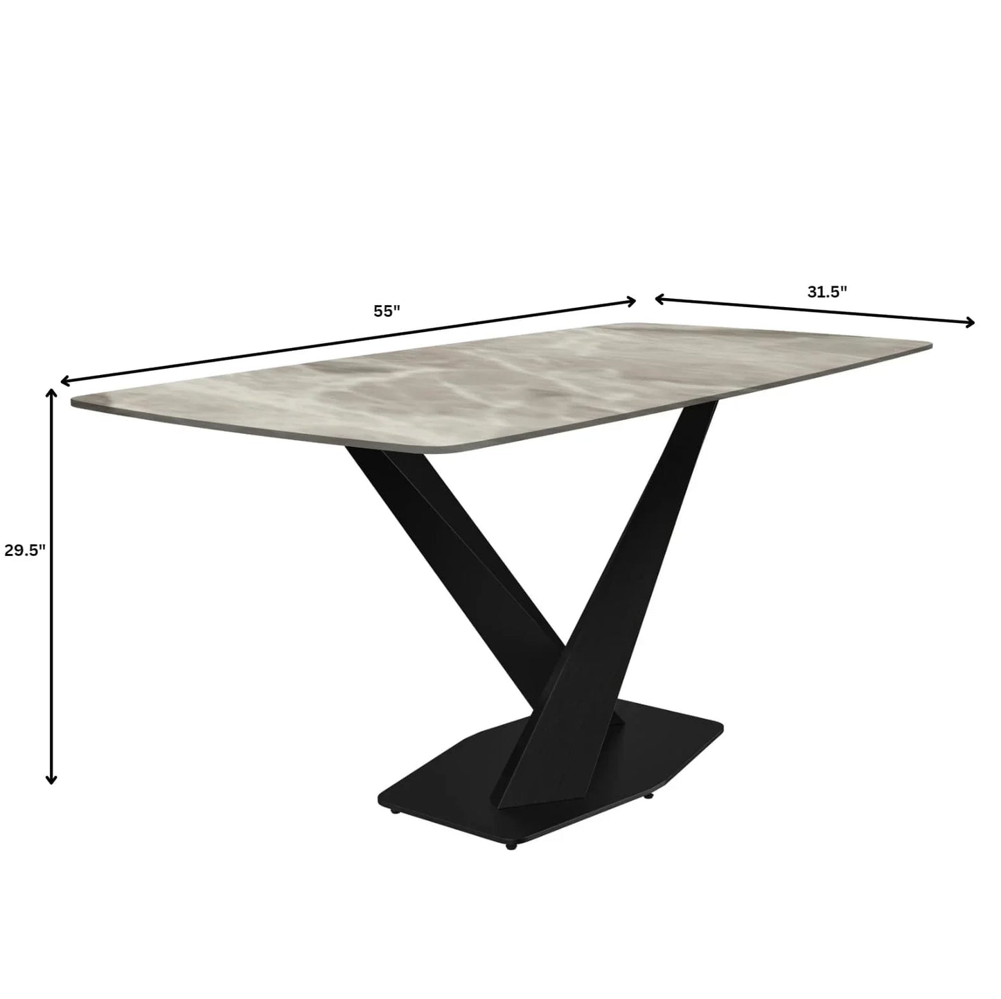 Voren 7-Piece Dining Set with 55" Rectangular Dining Table in Deep Grey Sintered Stone Top and 6 Leather/Velvet/Suede Fabric Dining Chairs - Elax Furniture
