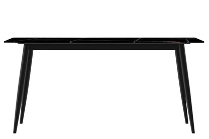 Zayle 7-Piece Dining Set with 55" Rectangular Dining Table in Black/Gold Sintered Stone Top and 6 Leather Dining Chairs - Elax Furniture