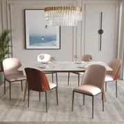 Zayle 7-Piece Dining Set with 55" Rectangular Dining Table in White Grey Sintered Stone Top and 6 Leather Dining Chairs - Elax Furniture