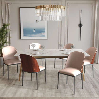 Zayle 7-Piece Dining Set with 55" Rectangular Dining Table in White Grey Sintered Stone Top and 6 Leather Dining Chairs - Elax Furniture