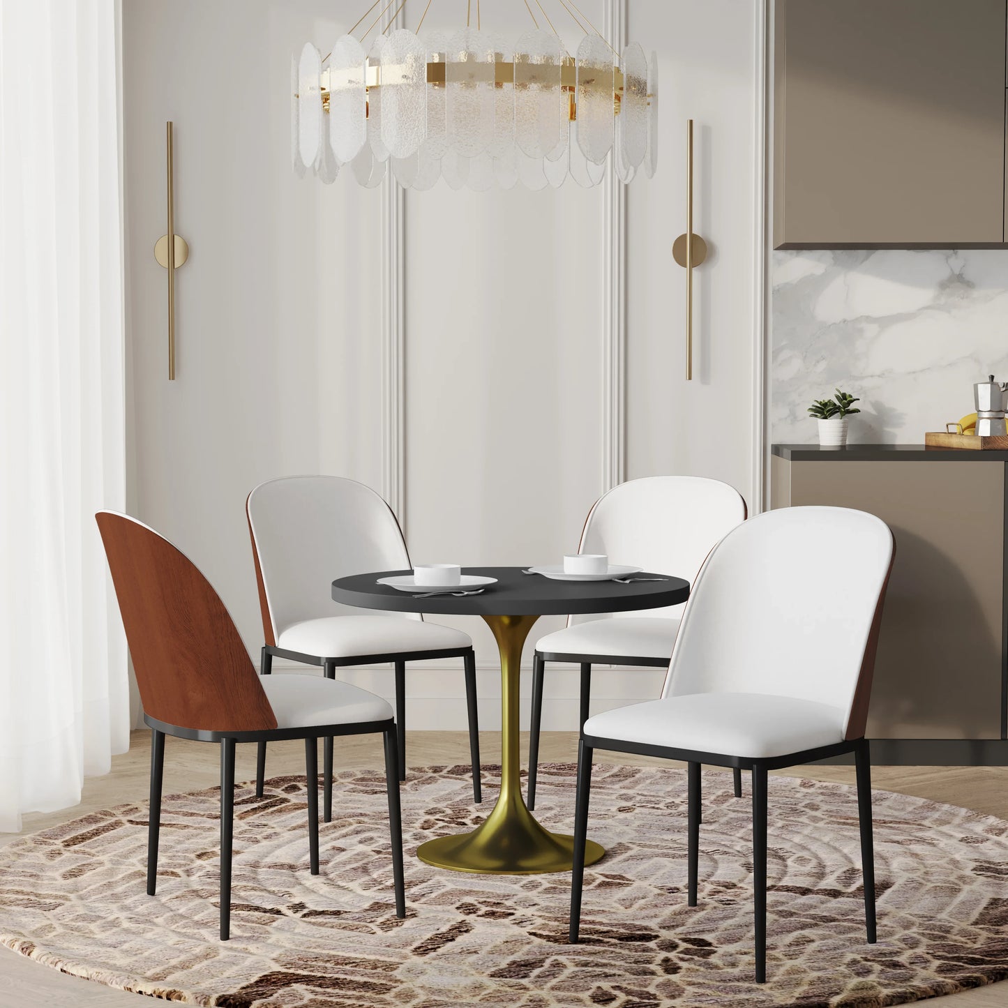 Verve 5-Piece Dining Set with 36" Round MDF Top Table and 4 Leather/Suede Fabric/Velvet Dining Side Chairs - Elax Furniture