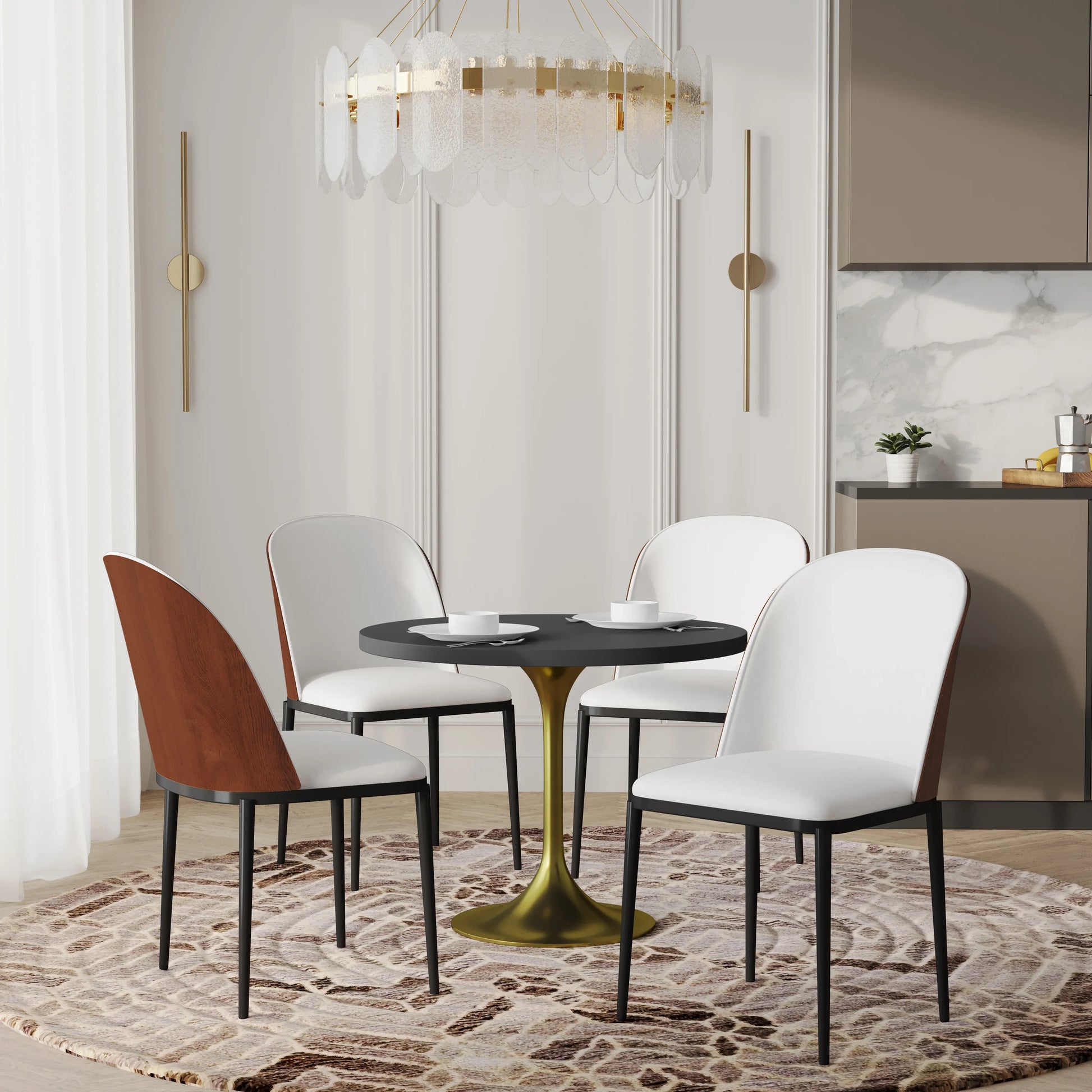 Verve 5-Piece Dining Set with 36" Round MDF Top Table and 4 Leather/Suede Fabric/Velvet Dining Side Chairs - Elax Furniture