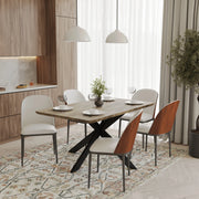 Ravenna 6-Piece Dining Set with 63" Rectangular Dining Table in Natural Wood MDF and 5 Leather/Fabric/Suede Fabric Dining Chairs - Elax Furniture