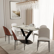 Voren 7-Piece Dining Set with 55" Rectangular Dining Table in Deep Grey Sintered Stone Top and 6 Leather/Velvet/Suede Fabric Dining Chairs - Elax Furniture