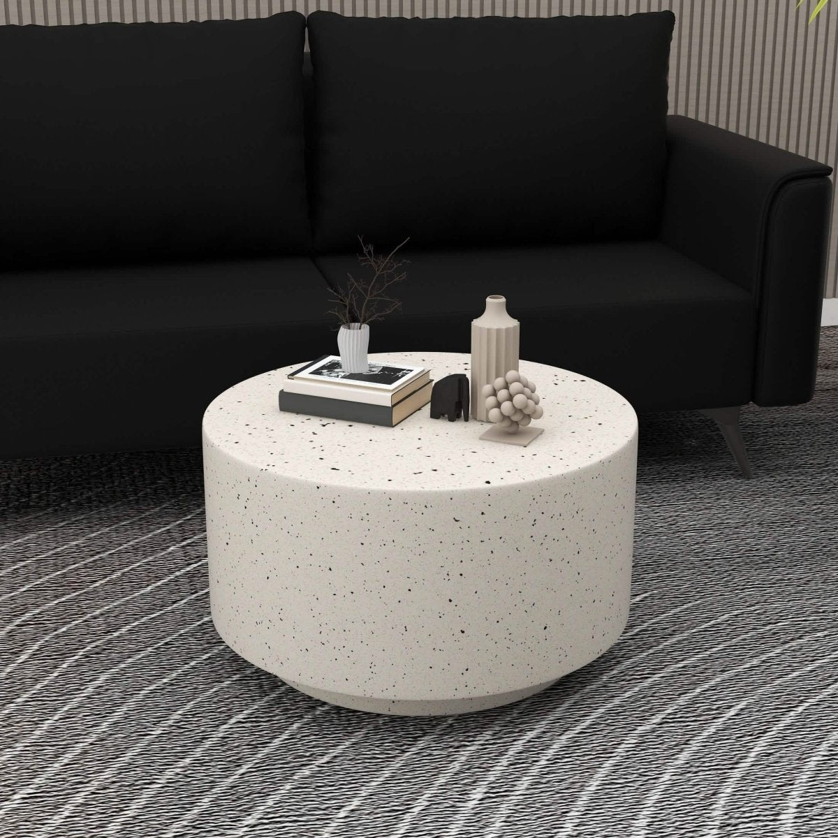 Terra 36" Round Coffee Table in Fiberstone for Indoor and Outdoor White Coffee Table LeisureMod