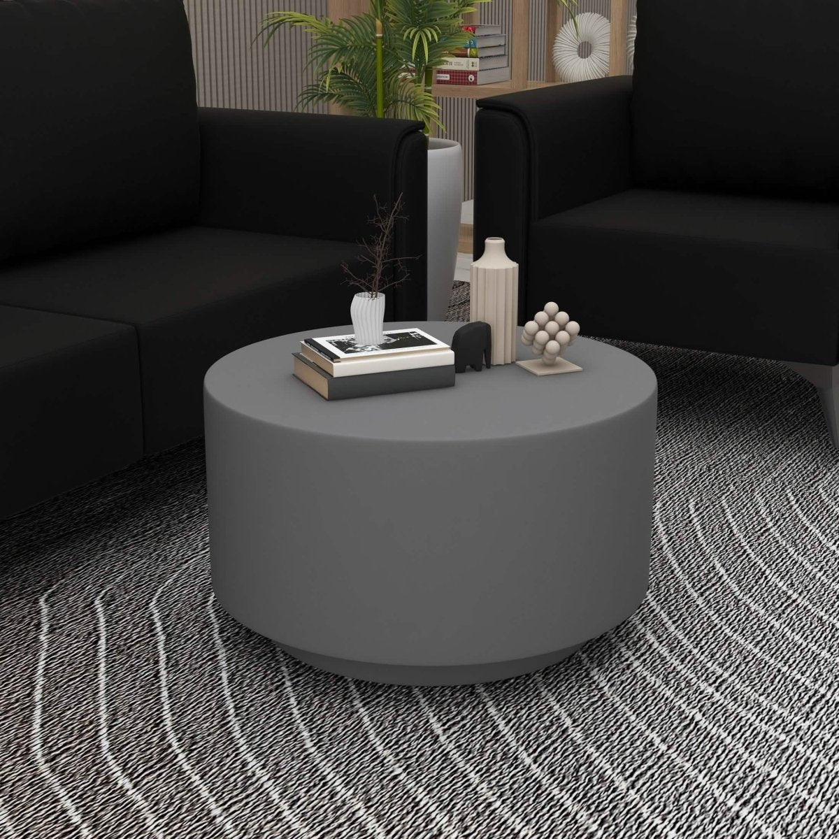 Terra 36" Round Coffee Table in Fiberstone for Indoor and Outdoor Grey Coffee Table LeisureMod