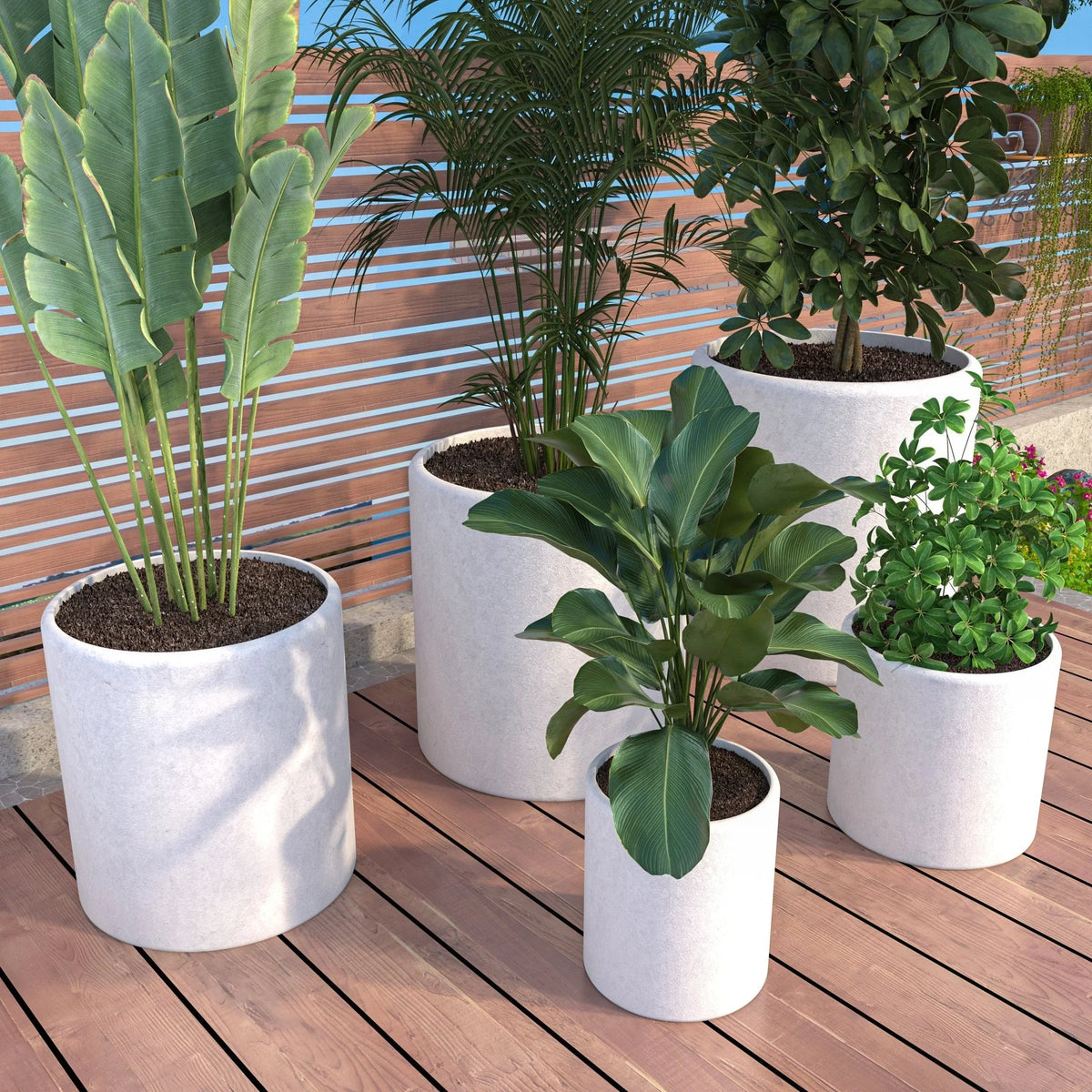 Tundra 5-Piece Fiberstone and MGO Clay Planter Set, Mid-Century Modern Round Planter Pot for Indoor and Outdoor - Elax Furniture