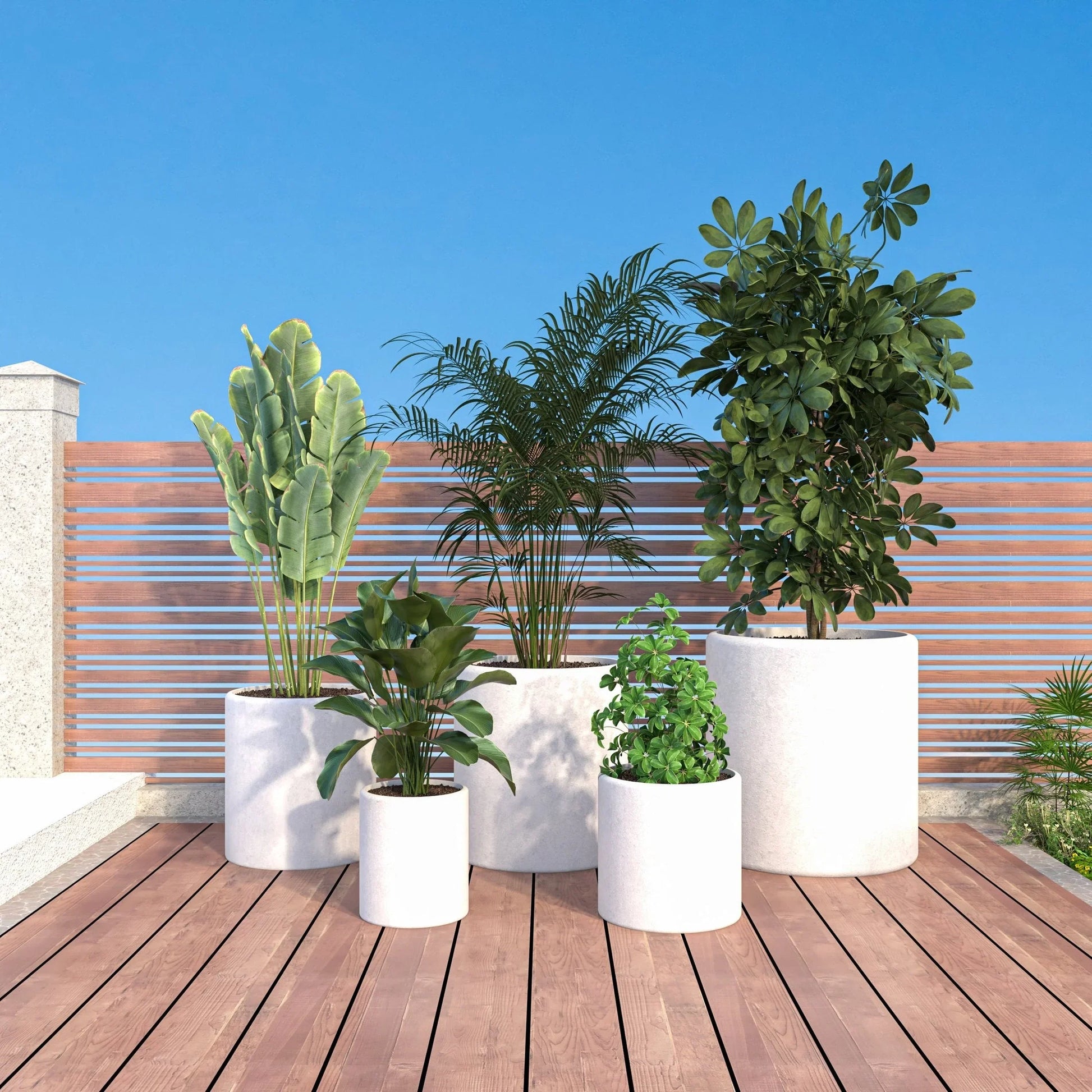 Tundra 5-Piece Fiberstone and MGO Clay Planter Set, Mid-Century Modern Round Planter Pot for Indoor and Outdoor - Elax Furniture