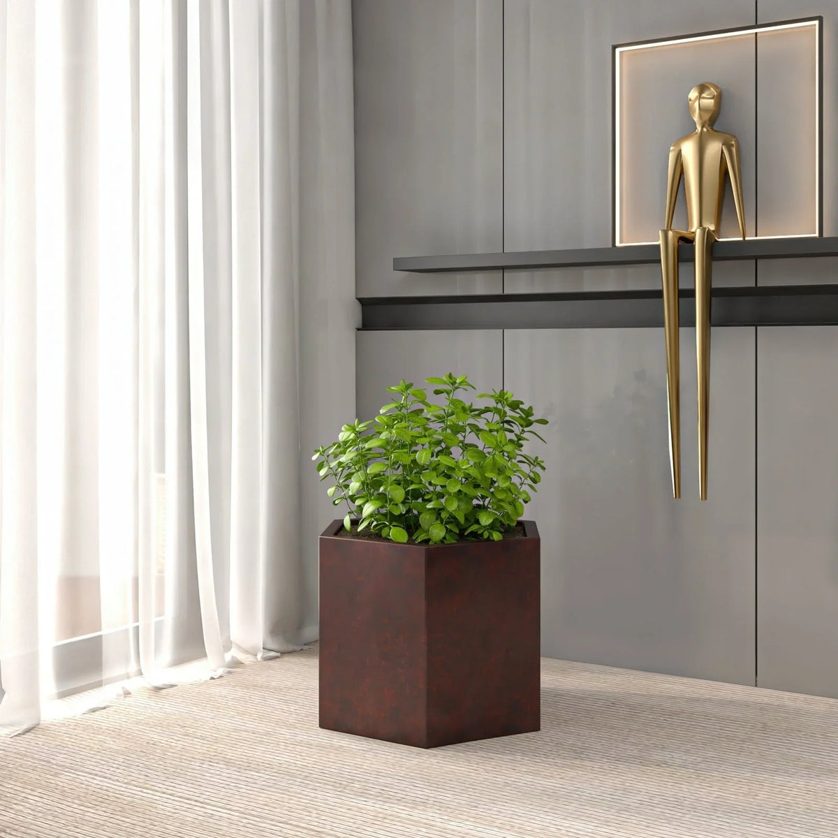 Thicket Modern Fiberstone Planter - Hexagon Design Weather Resistant Plant Pot - Elax Furniture