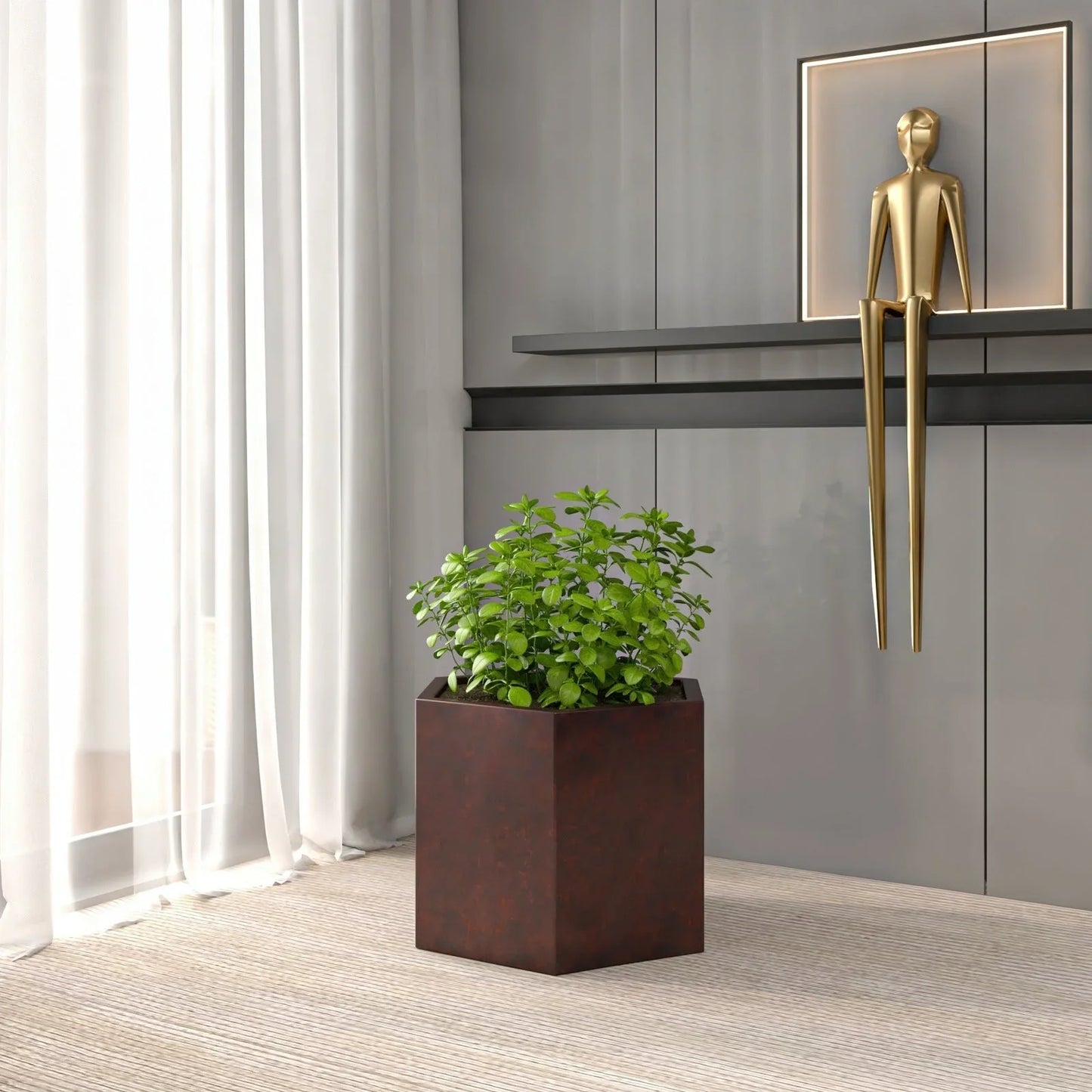 Thicket Modern Fiberstone Planter - Hexagon Design Weather Resistant Plant Pot - Elax Furniture