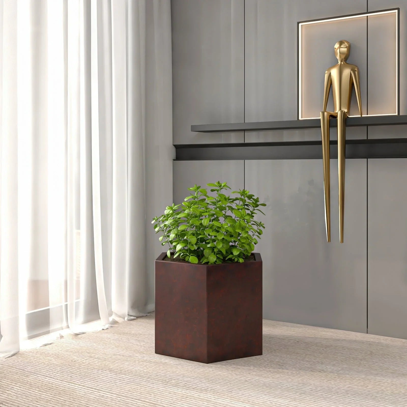 Thicket Modern Fiberstone Planter - Hexagon Design Weather Resistant Plant Pot - Elax Furniture