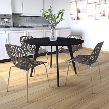 Asbury Polypropylene Dining Side Chair with Forest Cut-Out Design in Chrome - Elax Furniture