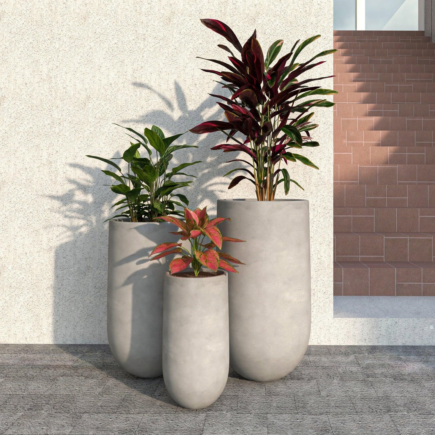 Topiary 3-Piece Modern Fiberstone: Cylinder Planter Pot Set for Indoor and Oudoor - Elax Furniture