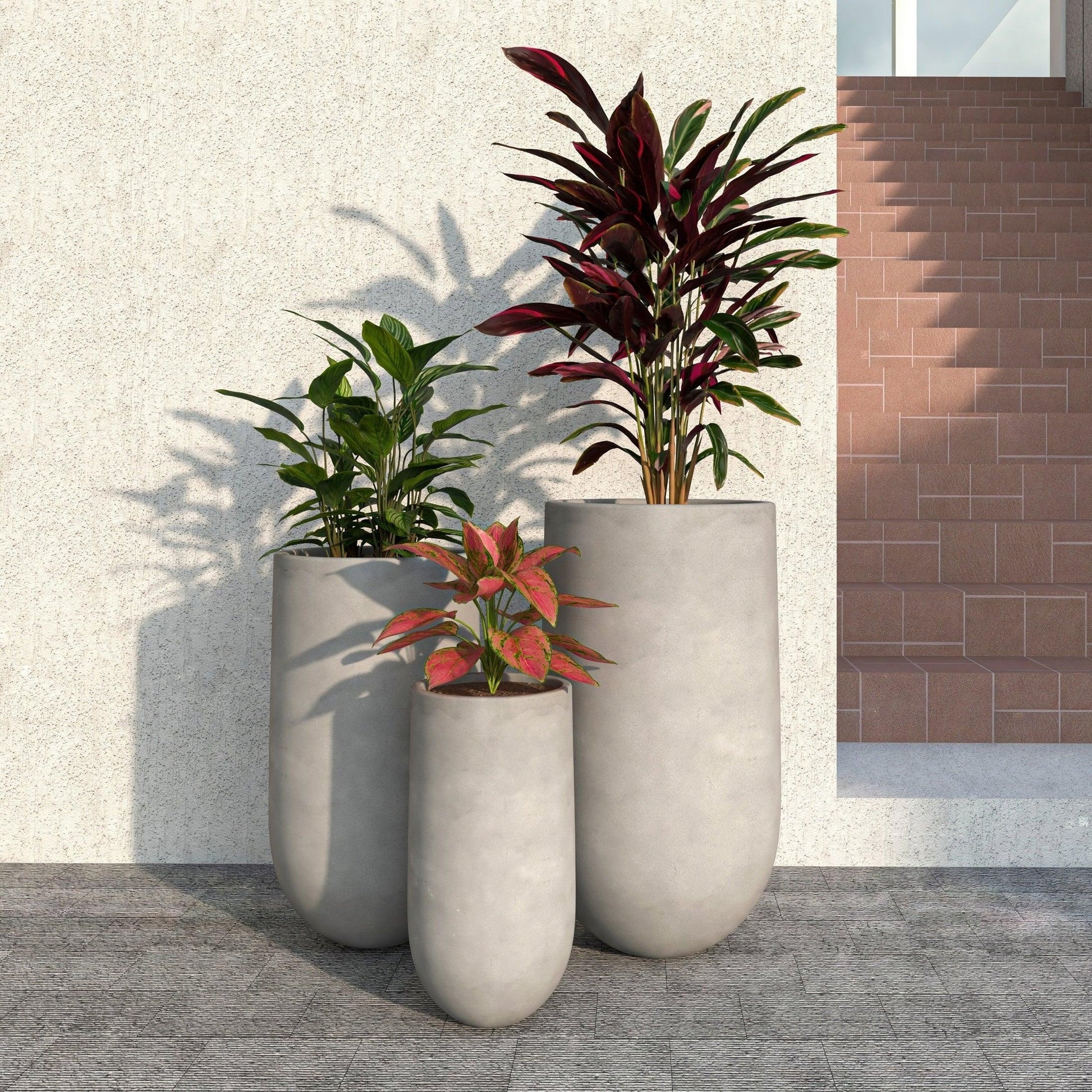 Topiary 3-Piece Modern Fiberstone: Cylinder Planter Pot Set for Indoor and Oudoor - Elax Furniture