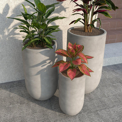 Topiary 3-Piece Modern Fiberstone: Cylinder Planter Pot Set for Indoor and Oudoor - Elax Furniture