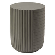 Trove 14" Wide Round Side Fiberstone Table With Ribbed Design Green Grey Side Table Leisuremod