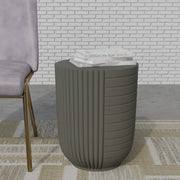Trove 14" Wide Round Side Fiberstone Table With Ribbed Design Green Grey Side Table Leisuremod