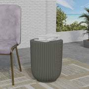 Trove 14" Wide Round Side Fiberstone Table With Ribbed Design Green Grey Side Table Leisuremod