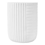 Trove 14" Wide Round Side Fiberstone Table With Ribbed Design White Side Table Leisuremod