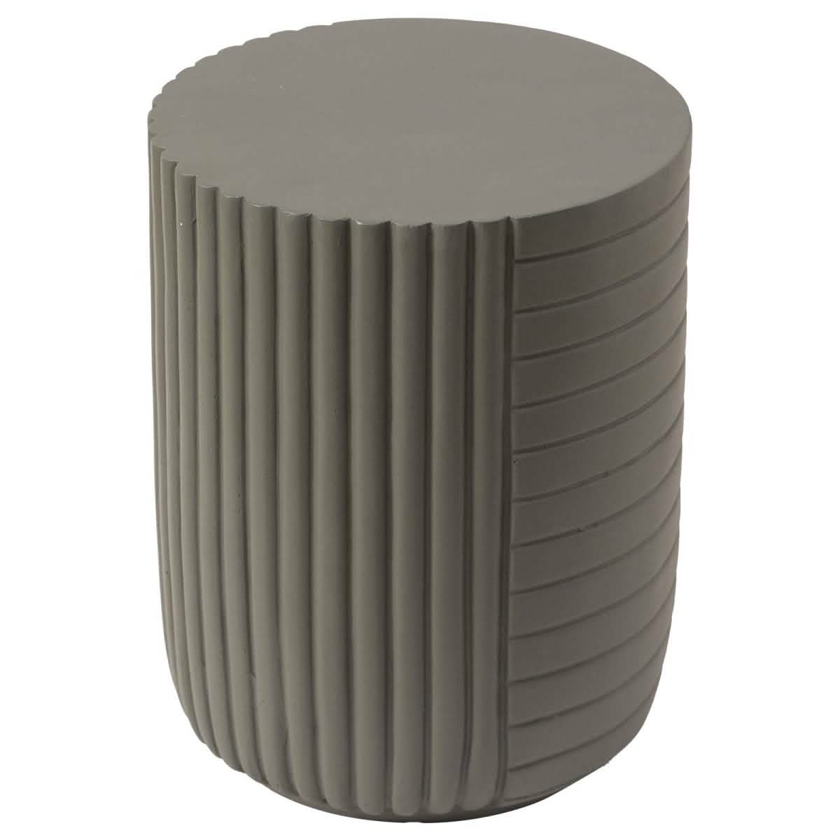 Trove 14" Wide Round Side Fiberstone Table With Ribbed Design Green Grey Side Table Leisuremod
