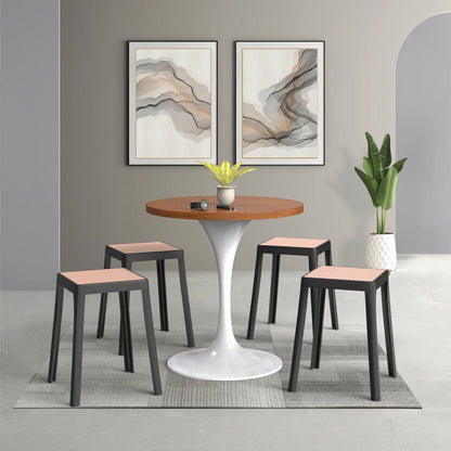 Tresse Mid-Century Modern Stackable Square Plastic Dining Stool with Wicker Top - Elax Furniture