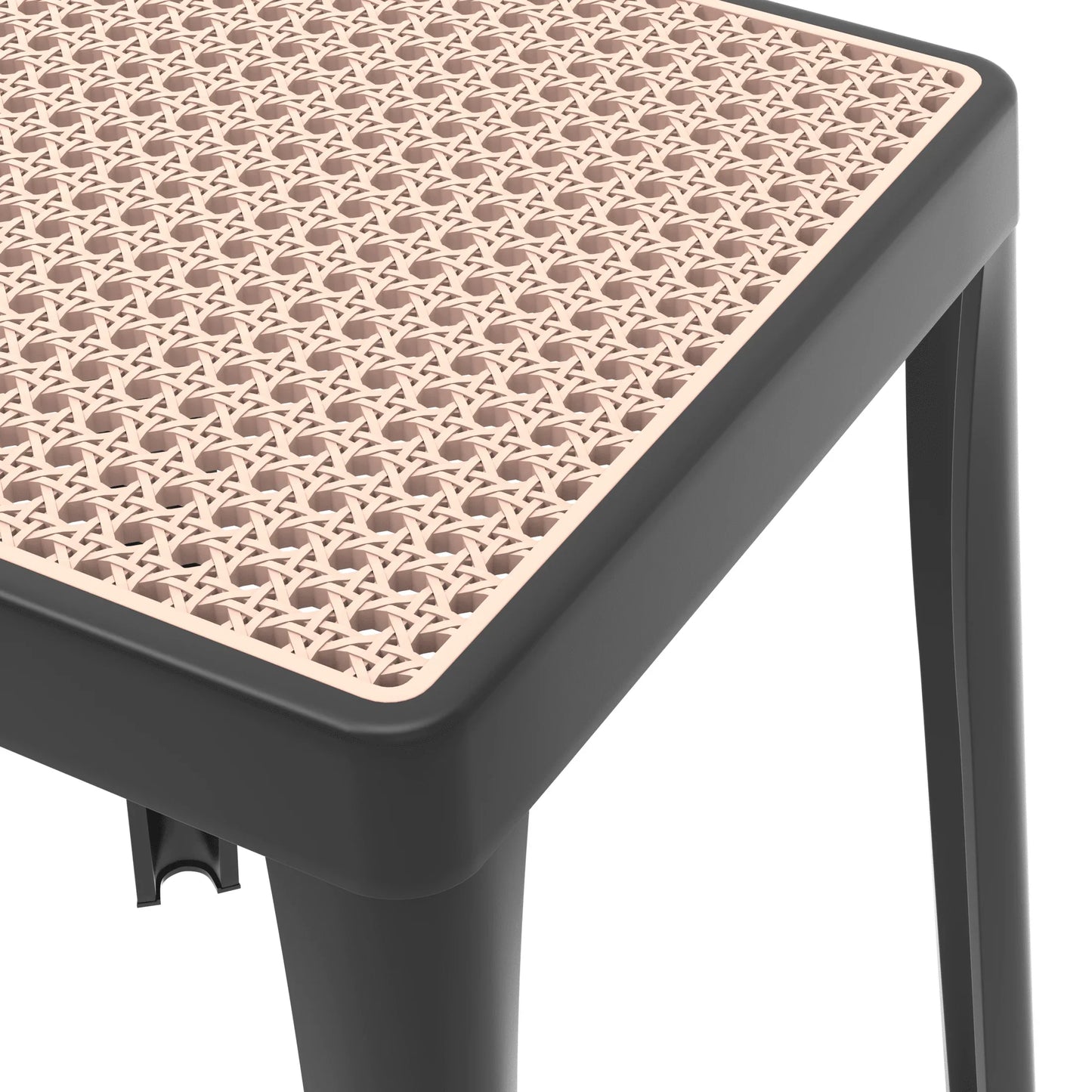 Tresse Mid-Century Modern Stackable Square Plastic Dining Stool with Wicker Top - Elax Furniture