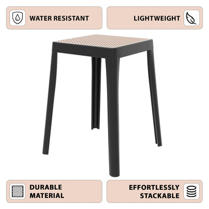 Tresse Mid-Century Modern Stackable Square Plastic Dining Stool with Wicker Top - Elax Furniture