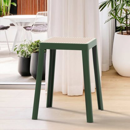 Tresse Mid-Century Modern Stackable Square Plastic Dining Stool with Wicker Top - Elax Furniture