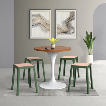 Tresse Mid-Century Modern Stackable Square Plastic Dining Stool with Wicker Top - Elax Furniture