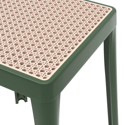 Tresse Mid-Century Modern Stackable Square Plastic Dining Stool with Wicker Top - Elax Furniture