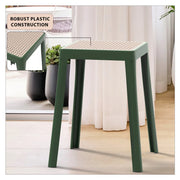 Tresse Mid-Century Modern Stackable Square Plastic Dining Stool with Wicker Top - Elax Furniture