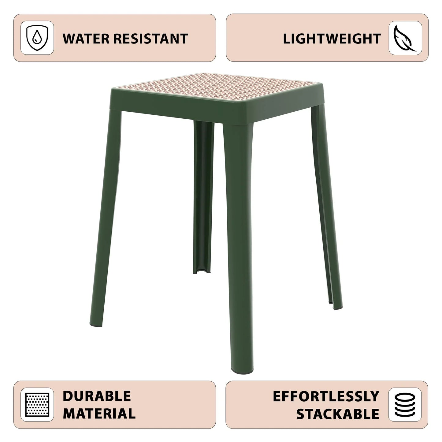 Tresse Mid-Century Modern Stackable Square Plastic Dining Stool with Wicker Top - Elax Furniture