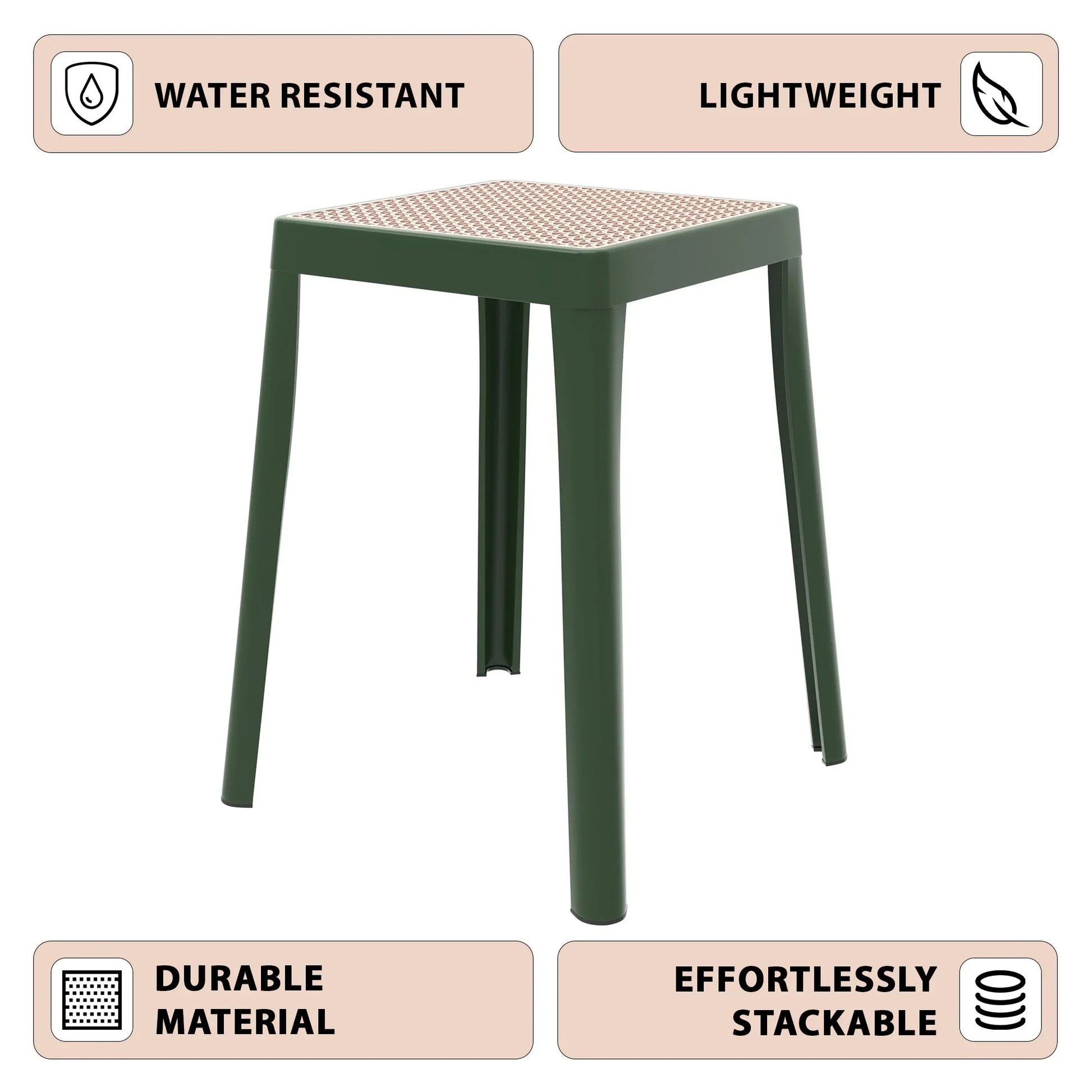 Tresse Mid-Century Modern Stackable Square Plastic Dining Stool with Wicker Top - Elax Furniture